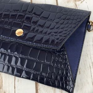 Navy Blue Faux Leather Envelope Style Wristlet